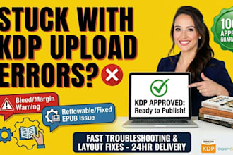 fix amazon KDP formatting errors and book layout design in canva