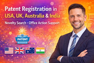 register patent in UK USA australia india with office action and novelty search