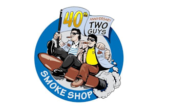 design special two guys anniversary logo