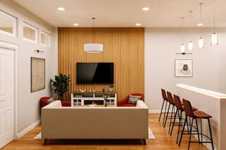 redesign airbnb apartment interior, vacation rental decor, two bedroom rendering