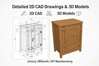 draft detailed 2d cad drawings and models for joinery, millwork, DIY woodworking