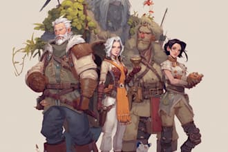 draw original dnd or rpg character art mpas party for you