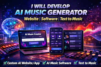 develop an ai music generator website with text to music, saas music app and API