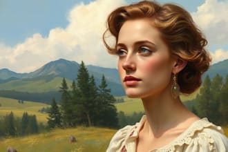 digitally oil paint, vintage portrait, landscape, illustrate