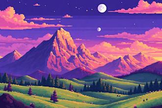 draw pixel art background and landscape