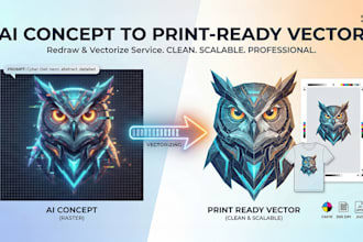 redraw your ai concept into a print ready vector design