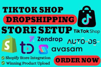 setup autods, zendrop, avasam or teemdrop tiktok shop dropshipping store