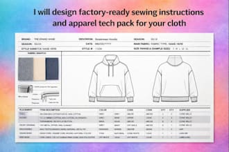 design factory ready sewing instructions and apparel tech pack for your cloth
