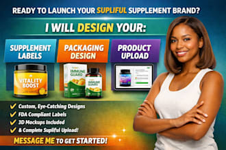 design supliful supplement product label  packaging product upload to shopify