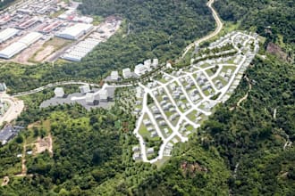 remodel property master plan, aerial view render, layout urban space, 3d visual