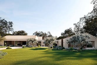 refined old village house into luxury villa render, exterior landscape modeling