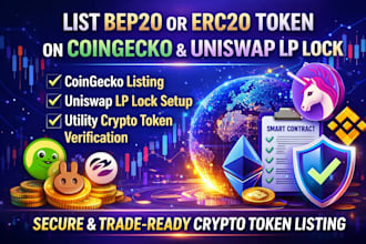 list your utility bep20, erc20 token on coingecko and uniswap lp lock for trade