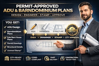 design adu plan, barndominium and pole barn house plan with stamp for approval