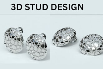do 3d jewelry cad design for stud earring, locket and chain for 3d render
