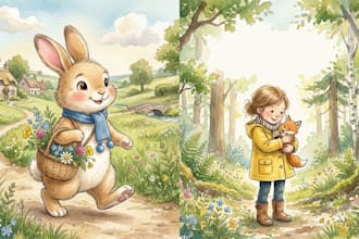 aquarell kinderbuchillustration für kinderbuch geschichtenbuch buchillustration