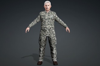 retopology unity game character,real skin texture,xgen hair,biped skeleton rig3d