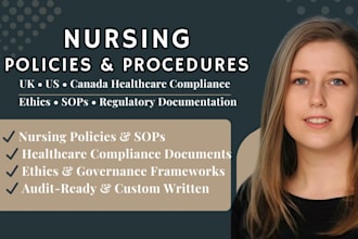 write US, UK, canada nursing policies, procedures, ethics, healthcare compliance