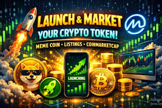 launch, market your crypto token with listings, meme coin, coinmarketcap listing