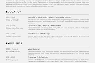 create a modern professional resume and CV