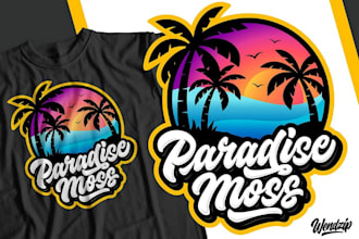 make summer holidays and beach enjoying logo with t shirt design