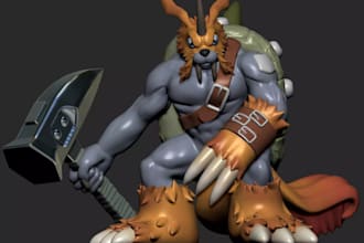 sculpt animal humanoid creature, fantasy vinyl toy, 3d action figure,cad model