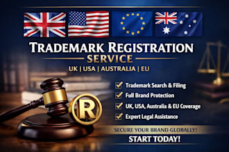do trademark registration service in UK USA australia eu with full brand protect