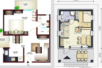 create a 2d airbnb floor plan with furniture layout and textured design