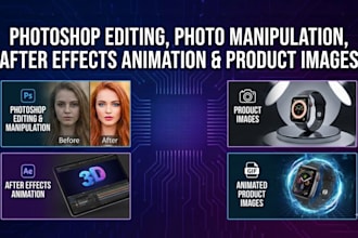 do photoshop editing, photo manipulation, aftereffects animation product images