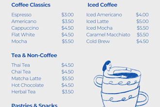 design a modern restaurant or cafe menu using canva