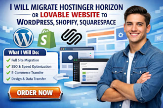 migrate hostinger horizon or lovable website to wordpress, shopify, squarespace