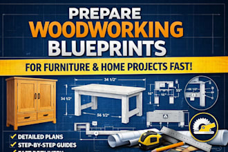 prepare woodworking blueprints for furniture, home projects fast