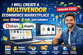 create multivendor ecommerce marketplace website with dokan, shopify woocommerce