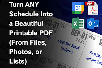 covert data from google calendar ics or excel to new printable PDF calendar