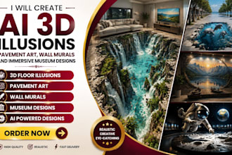 create ai 3d floor illusion pavement art wall mural and immersive museum design
