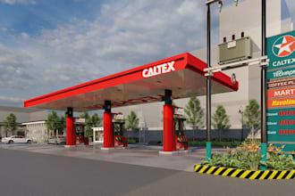 modern clean petrol station,coffee plus,parked car,ev hub,fuel pump,mart,element