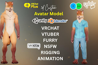 create 3d nsfw furry avatar, for vrchat  and vtubers, with rigging and propes