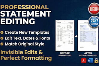 convert PDF bank statements to excel, editable format, CSV in 1 hour