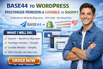 migrate base44 website to wordpress migrate hostinger horizon lovable to shopify