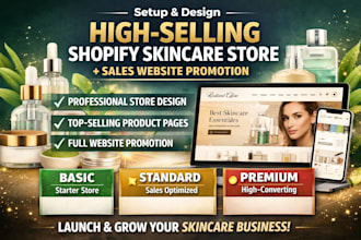 setup design selling shopify store skincare website, sales website promotion