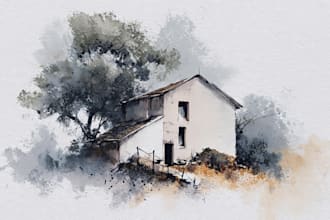 sketch landscape, house or building