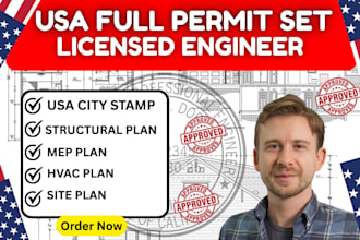 full permit set, ca,ky,nc, sc,tx usa city permit drawing,usa licensed engineer