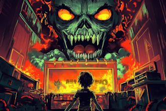 make a amazing art retro horror,  stoner, psychedelic for you