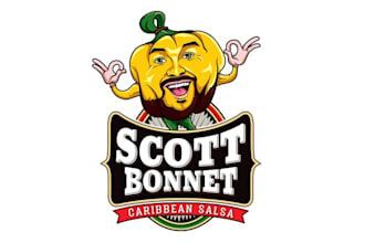 make scotch bonnet hot sauce logo with cartoon character