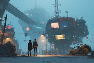 design cyberpunk futuristic city illustration