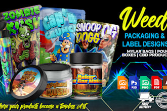 create unique weed pouch, mylar bag,  cbd product packaging labels