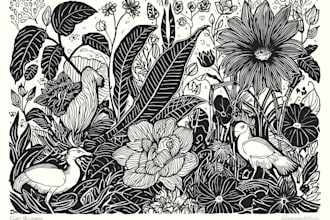 illustrate botanical and animal linocut illustration