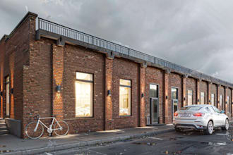 renovate external loft apartment, red brick facade design, street view rendering