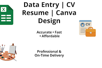 do accurate data entry, CV resume and canva design and canva photo editing