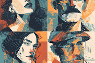 illustrate people portraits in an expressive abstract style