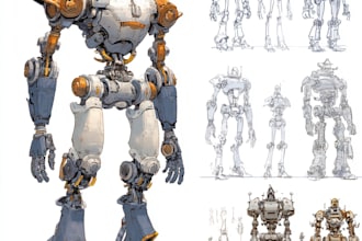 design robots and concept art of futuristic mecha